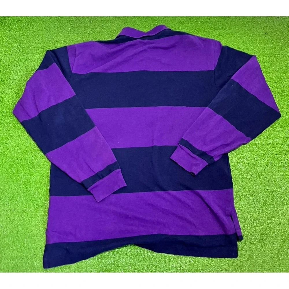 Vintage Polo Ralph Lauren Rugby Polo LG Purple Striped Collegiate 90s Gold Pony